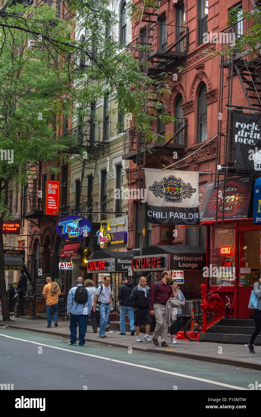 New York City, USA, Crowd People Walking, Signs, Row Shops Fronts
