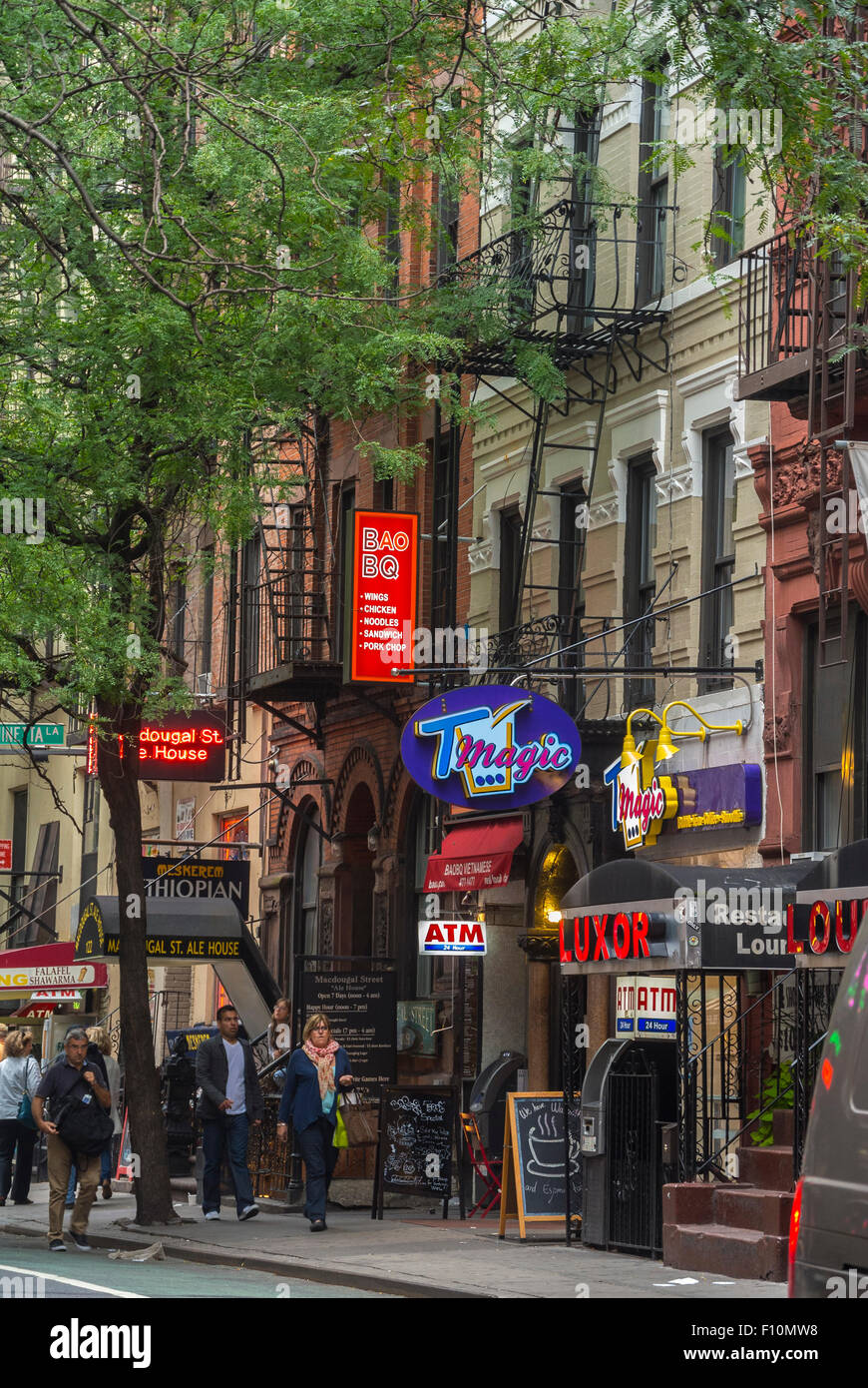 New York City, USA, People Walking, Neon Signs, Shop Fronts, Bleecker