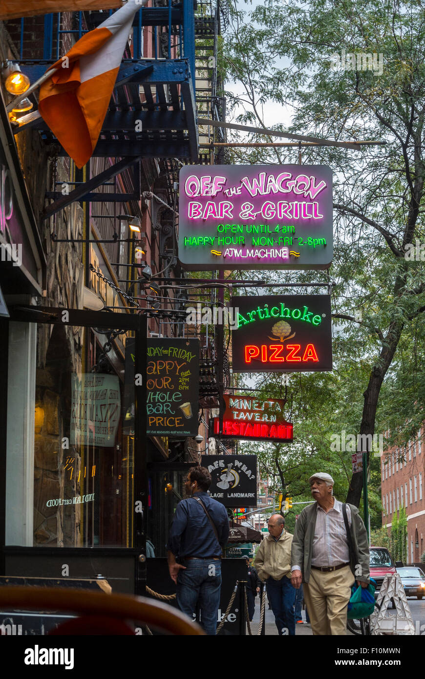 New York City, USA, Neon Signs, Bars, Bleecker Street, Shopping Street