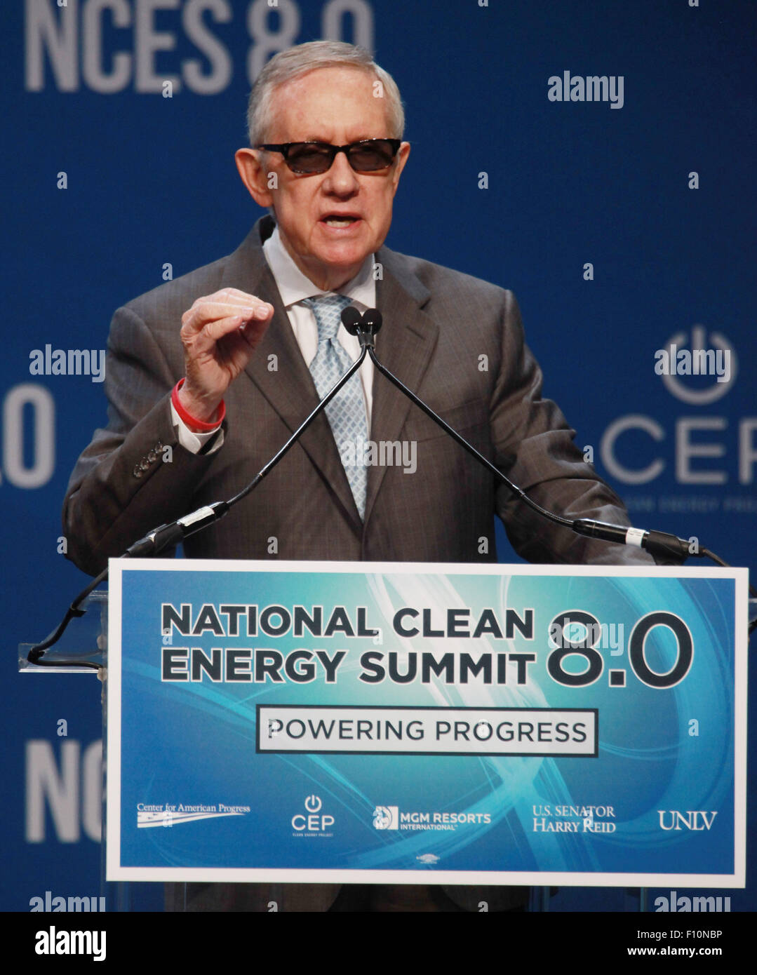 Aug. 24, 2015 - Las Vegas, Nevada, United States of America - Senator Harry Reid (D, NV) makes the opening remarks to start  the 2015 National Clean Energy Summit 8.0 on August 24, 2015  at Mandalay Bay Convention Center in LasVegas, Nevada. (Credit Image: © Marcel Thomas via ZUMA Wire) Stock Photo