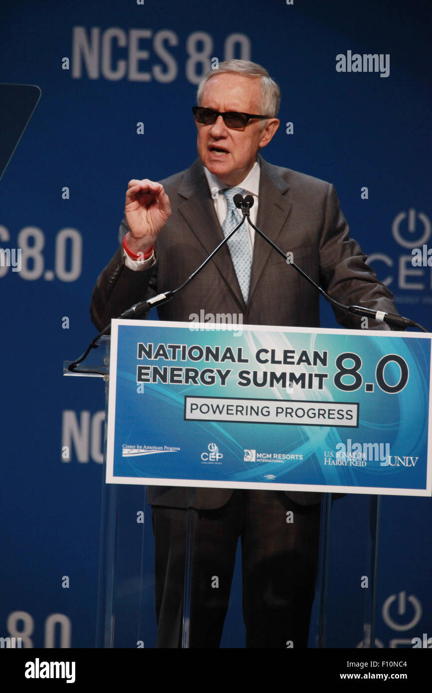 Aug. 24, 2015 - Las Vegas, Nevada, United States of America - Senator Harry Reid (D, NV) makes the opening remarks to start  the 2015 National Clean Energy Summit 8.0 on August 24, 2015  at Mandalay Bay Convention Center in LasVegas, Nevada. (Credit Image: © Marcel Thomas via ZUMA Wire) Stock Photo