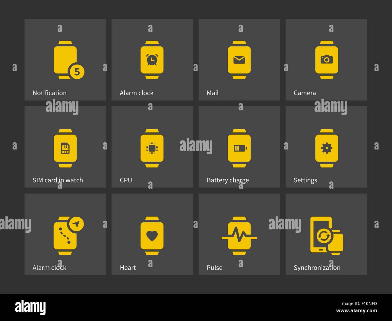 Collection of smart watch alarm clock settings icons Stock Vector Image