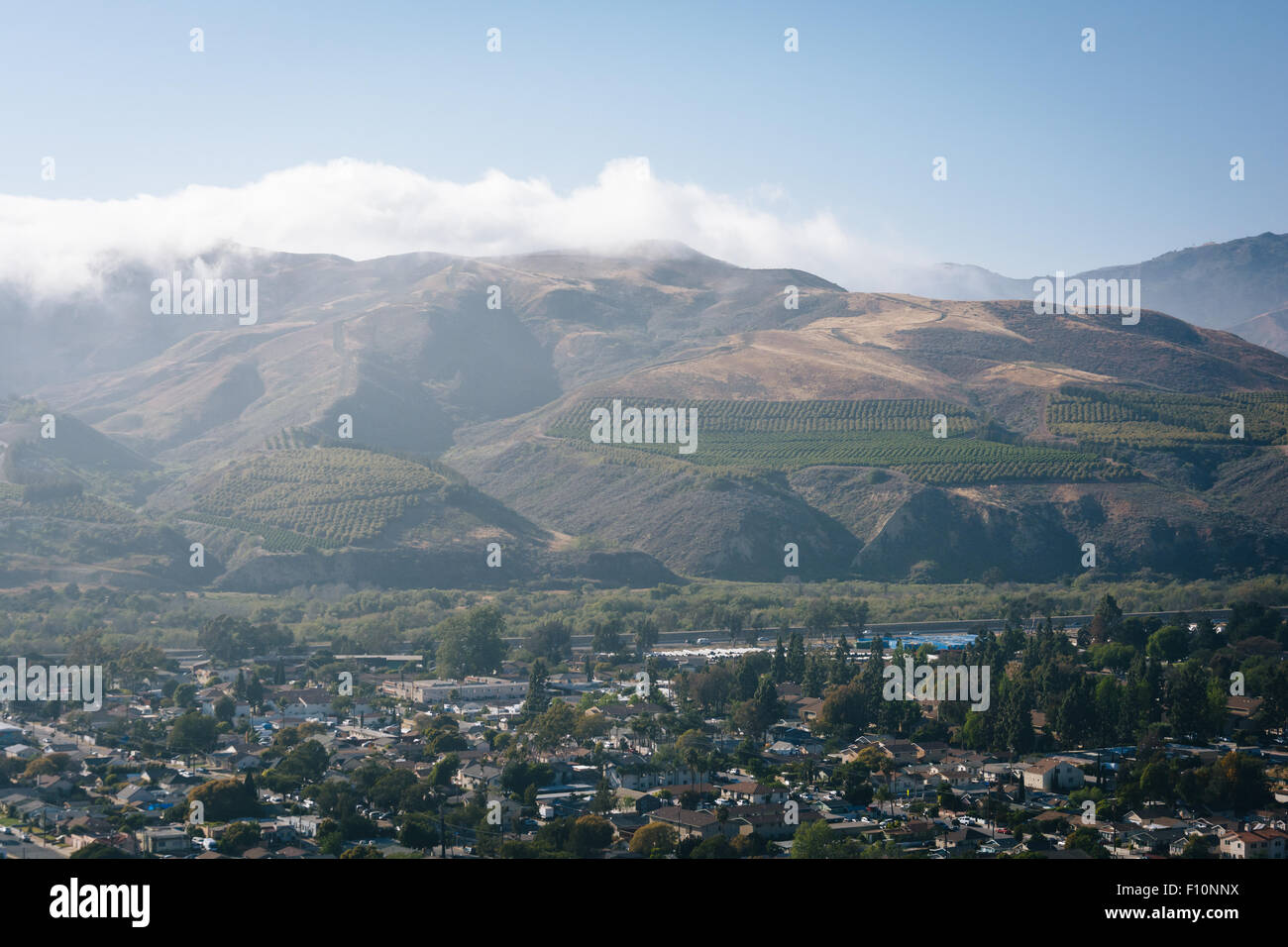 View of Ventura and distant mountains from Grant Park, in Ventura, California. Stock Photo