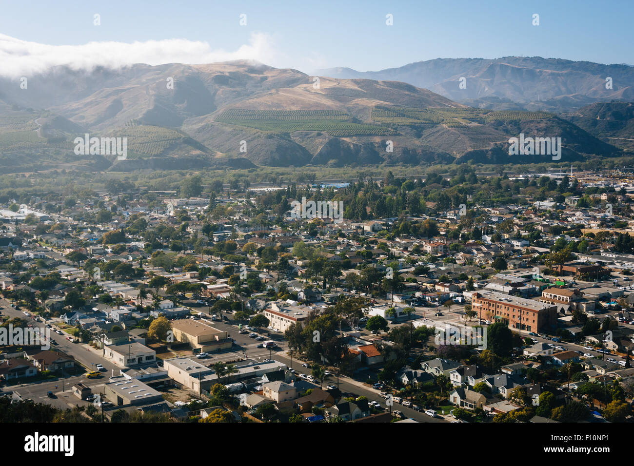 View of Ventura and distant mountains from Grant Park, in Ventura, California. Stock Photo