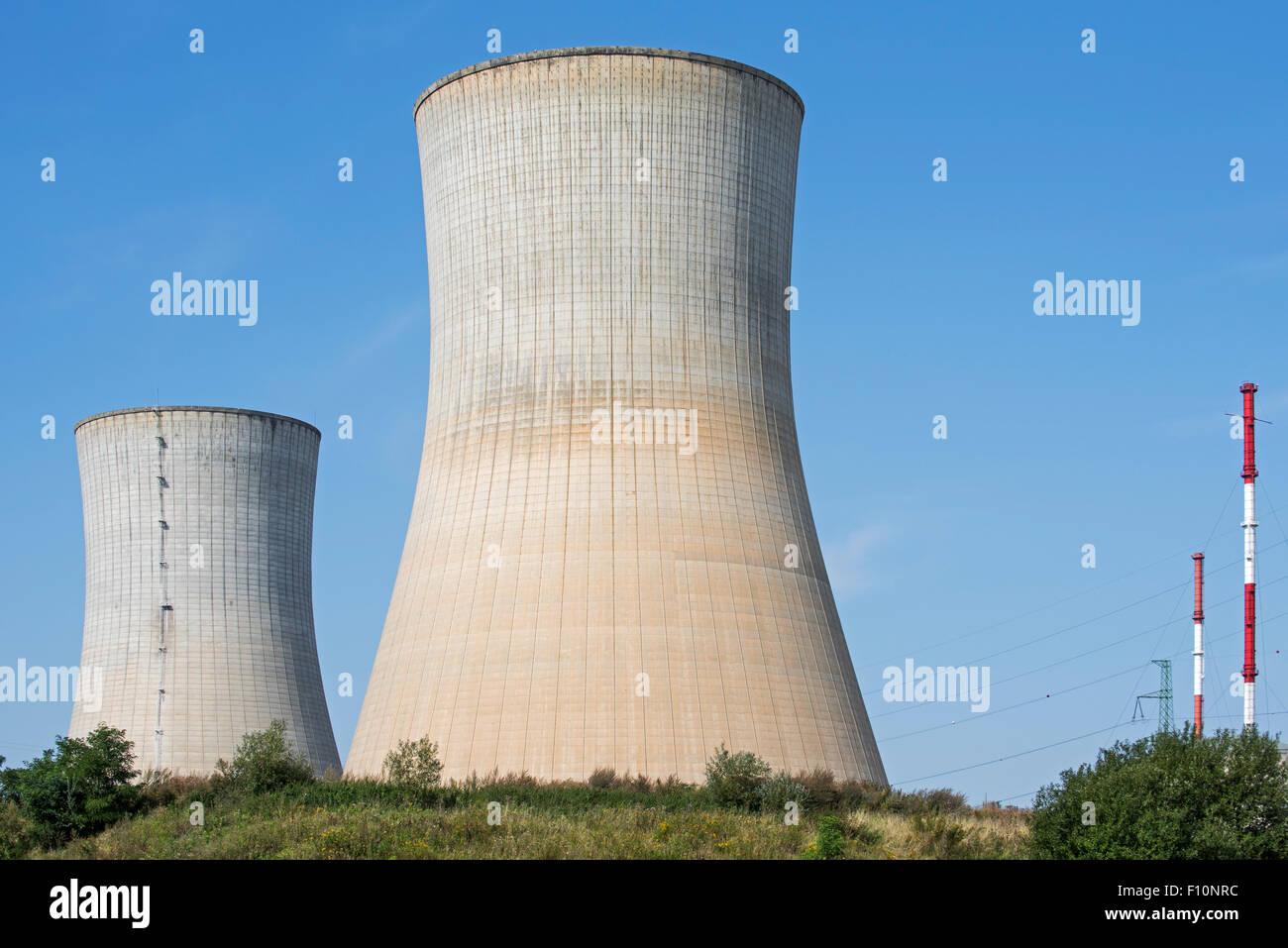 Cooling towers of the Tihange Nuclear Power Station at Huy / Hoei, Liège / Luik, Belgium Stock Photo