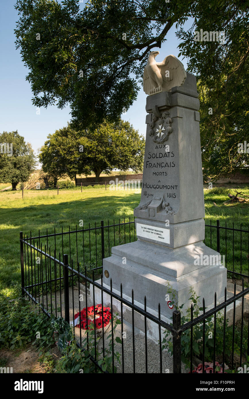 Monument to the French who died at Château de Hougoumont, farm where British soldiers faced Napoleon's Army at Waterloo in 1815 Stock Photo