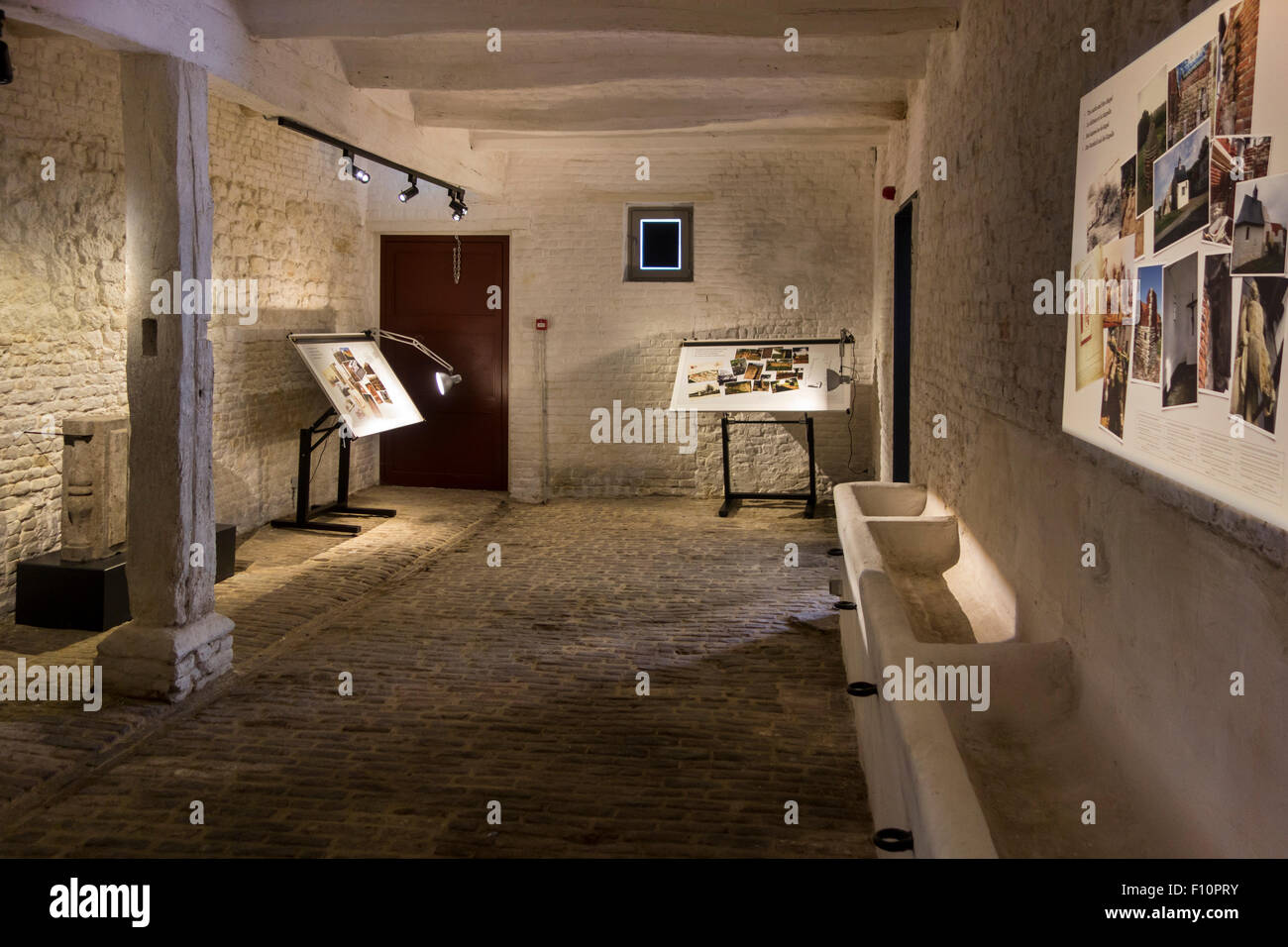 Interior of stable at the Château de Hougoumont, farmhouse, now museum of the 1815 Battle of Waterloo, Belgium Stock Photo