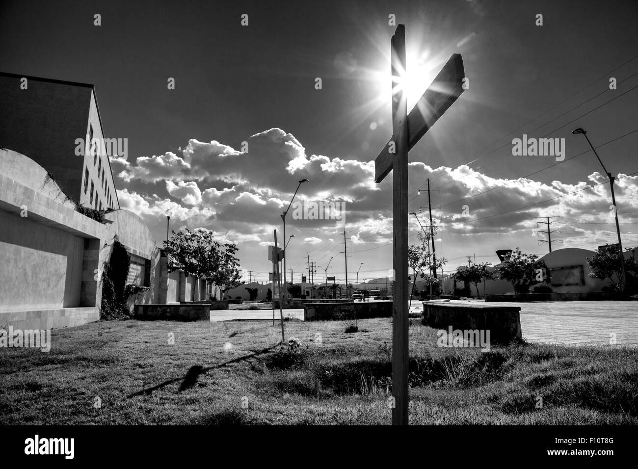 Sept. 26, 2014 - Ciudad Juarez, CHIHUAHUA, MEXICO - In November 2001 the mutilated remains of eight young women were found in a place known as ''the cotton field.'' A memorial has since been erected in its place. It's a large area dominated by crosses that bear the names of the missing and dead. Ciudad Juarez, Mexico. Sept. 26, 2014. (Credit Image: © Gabriel Romero via ZUMA Wire) Stock Photo