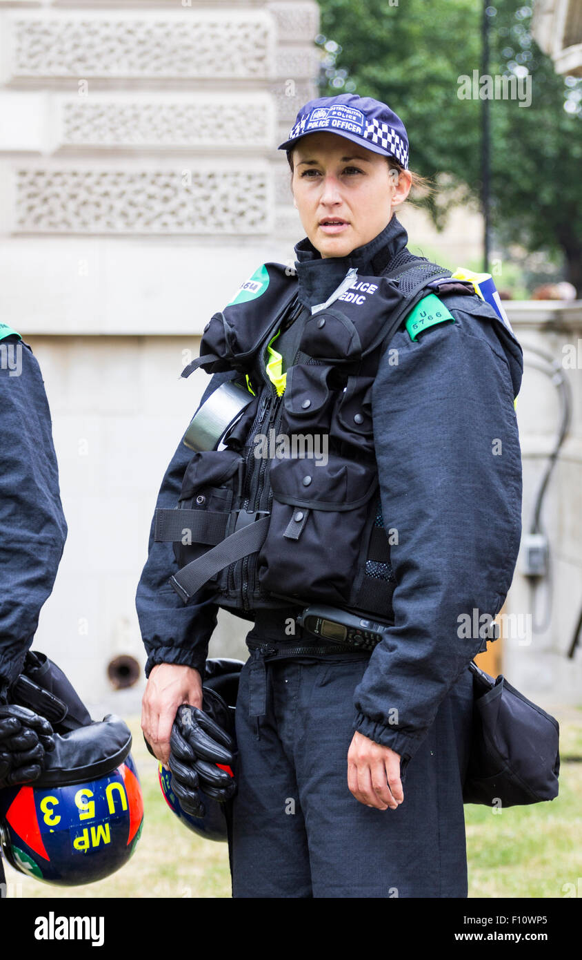 Metropolitan Police Territorial Support Group Police Medic standing by in 250,000 strong protest Stock Photo