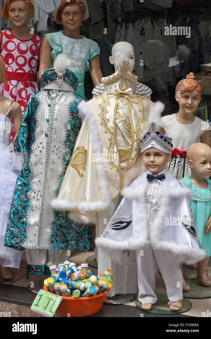 Mannequins modelling traditional Turkish costumes in the bazaar, Black