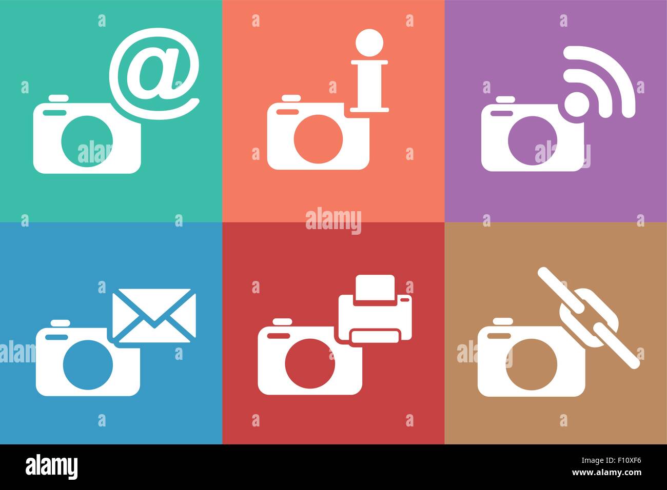 Camera web icons set. Send, print, link image symbols vector illustration. Stock Vector