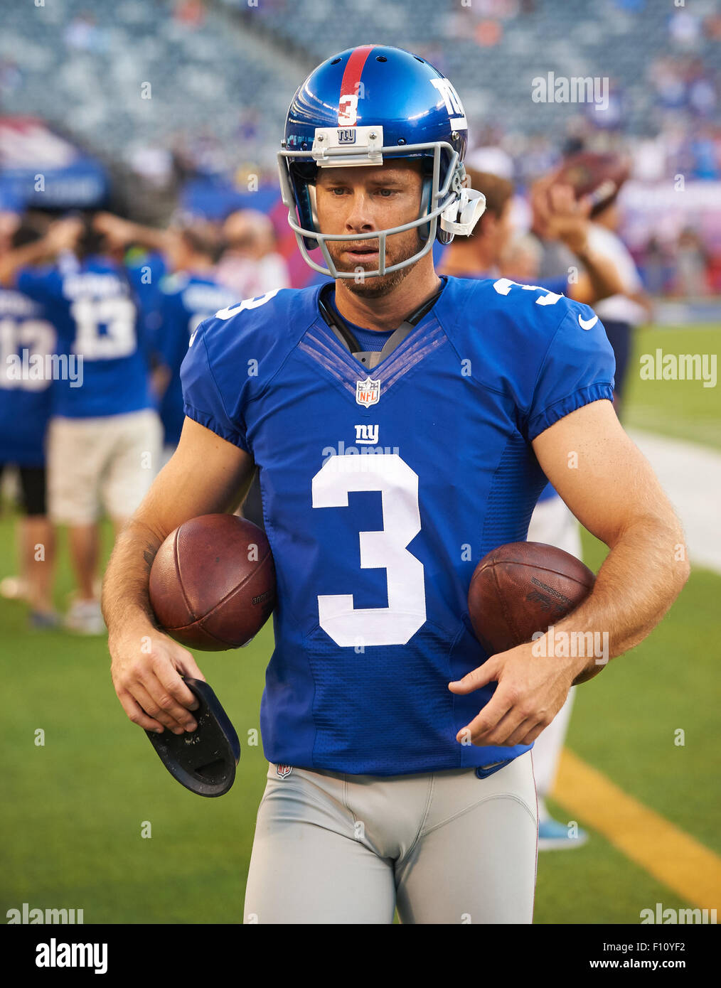 Aug. 24, 2015 - East Rutherford, New Jersey, U.S. - Giants' kicker Josh  Brown (3) during warm up price to preseason action between the Jacksonville  Jaguars and the New York Giants at