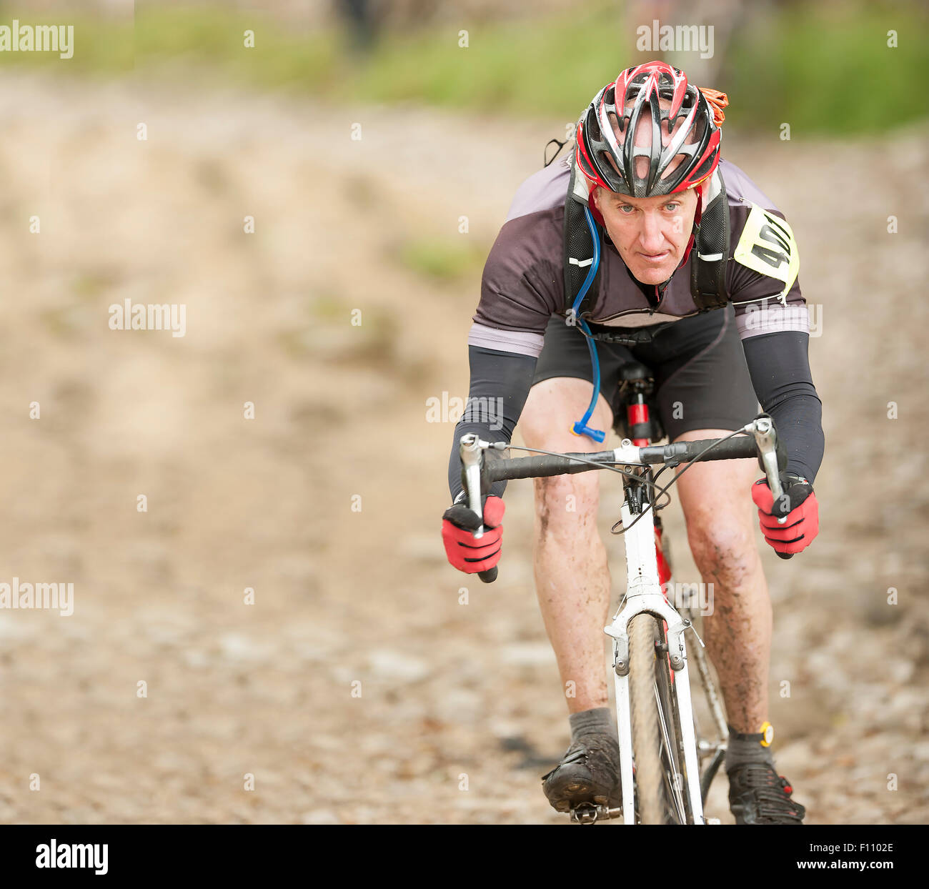 A rider in the Three Peaks Cyclocross in the Yorkshire Dales National Park. Stock Photo