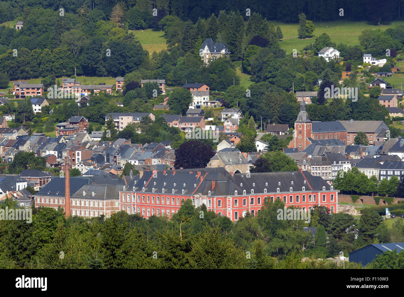 Panorama on the Abbey of Stavelot in the Belgian Ardennes Stock Photo