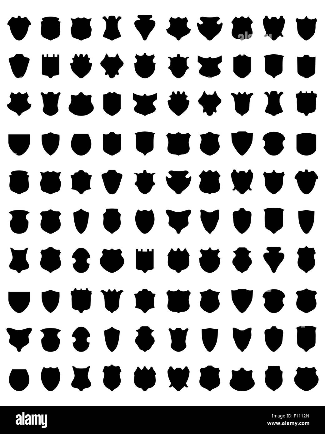 Black silhouettes of shields on white a background, vector Stock Photo