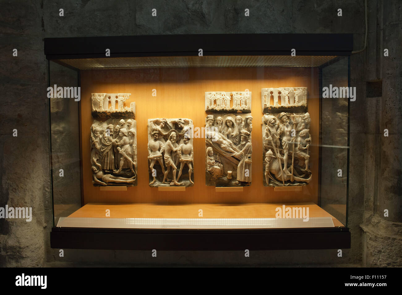 Old ivory sculptures in Carmo Convent Archaeological Museum in Lisbon, Portugal Stock Photo