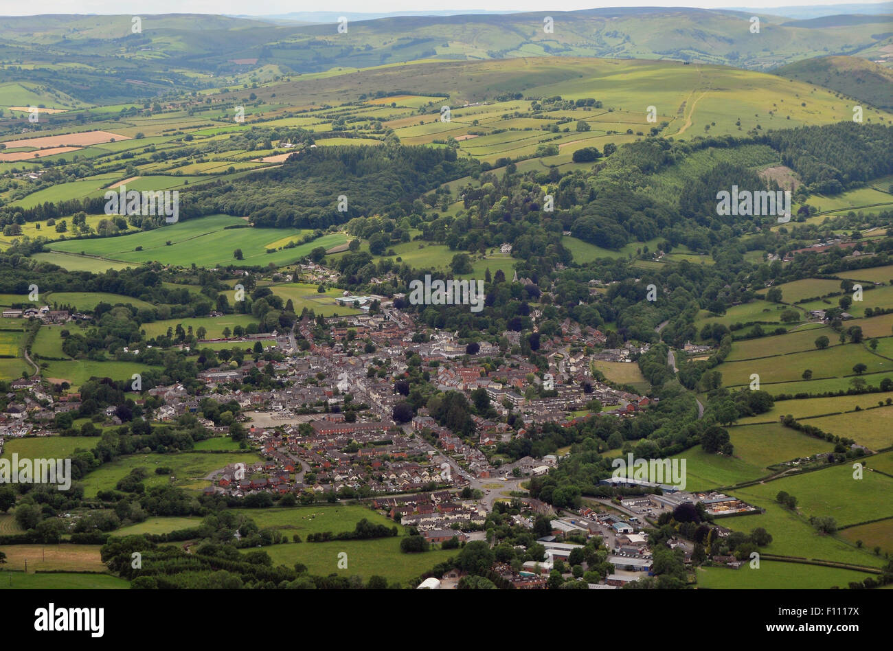 An aerial photograph of Kington, Herefordshire, England, UK. Stock Photo