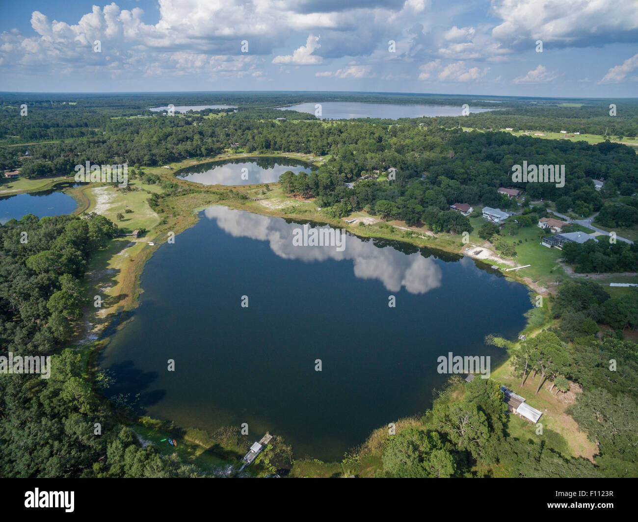 Aerial view of Woods and Lakes in Ocala National Forest Stock Photo