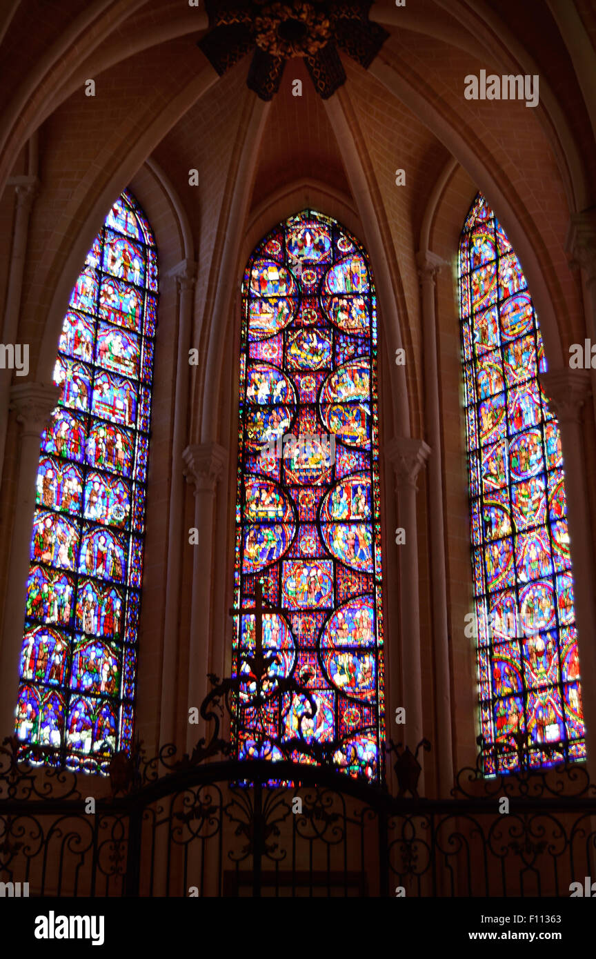 Stained Glass Windows at Cathedral of our lady of Chartres Stock Photo