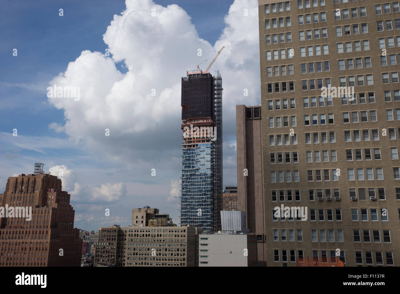 56 Leonard St. is 60-story apartment building under construction in Tribeca, Manhattan. It was designed by Herzog & de Meuron. Stock Photo