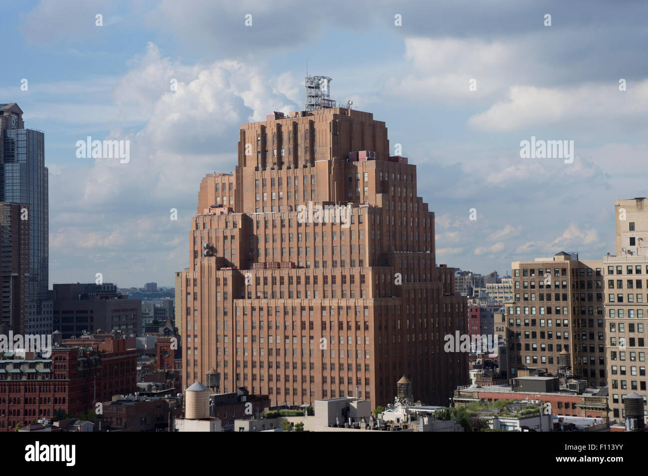 Tribeca in Lower Manhattan. The brick building is 60 Hudson St., finished in 1930 for Western Union and designed by Ralph Walker Stock Photo