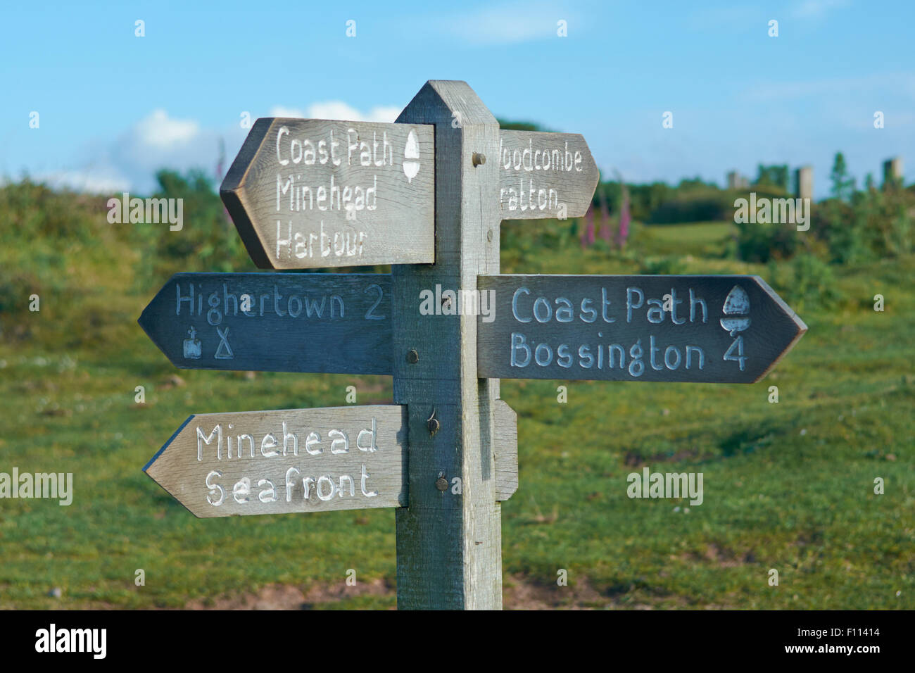 South West Coastal Path Signpost at North Hill, Exmoor, England, UK ...