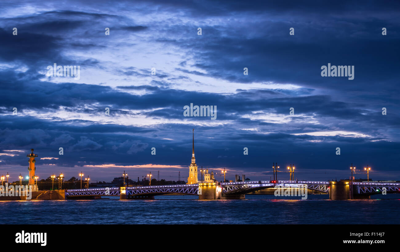 View of Palace Bridge and Peter and Paul Fortress, Neva River, St. Petersburg, Russia Stock Photo