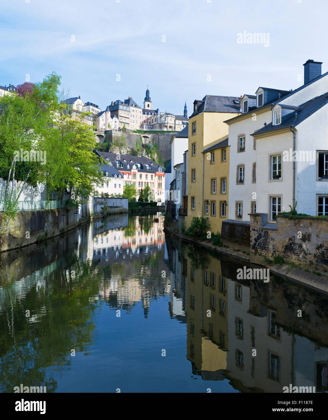 The Alzette River flowing through The Grund area in Luxembourg City ...