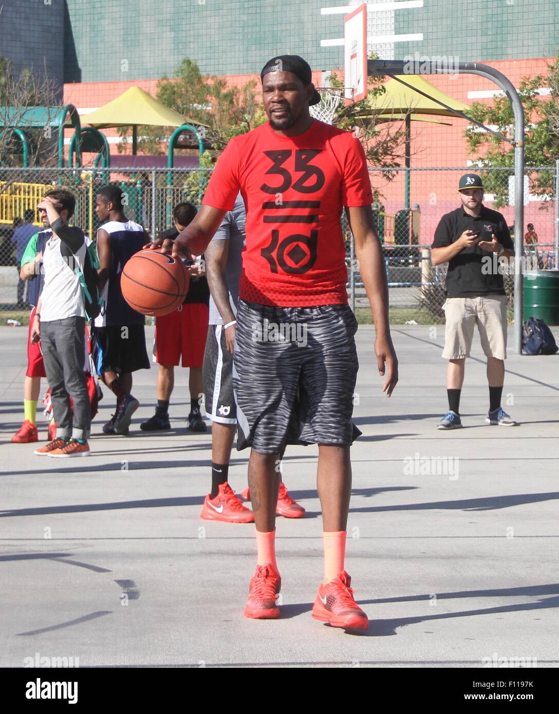 Professional basketball player, Kevin Durant coaches at a Nike youth basketball  camp in Los Angeles Featuring: Kevin Durant Where: Los Angeles, California,  United States When: 23 Jun 2015 Stock Photo - Alamy