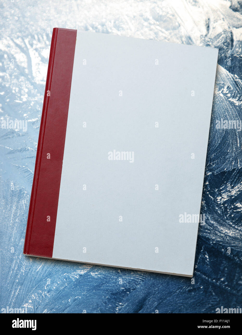 Blank paper notebook on frozen ice background Stock Photo