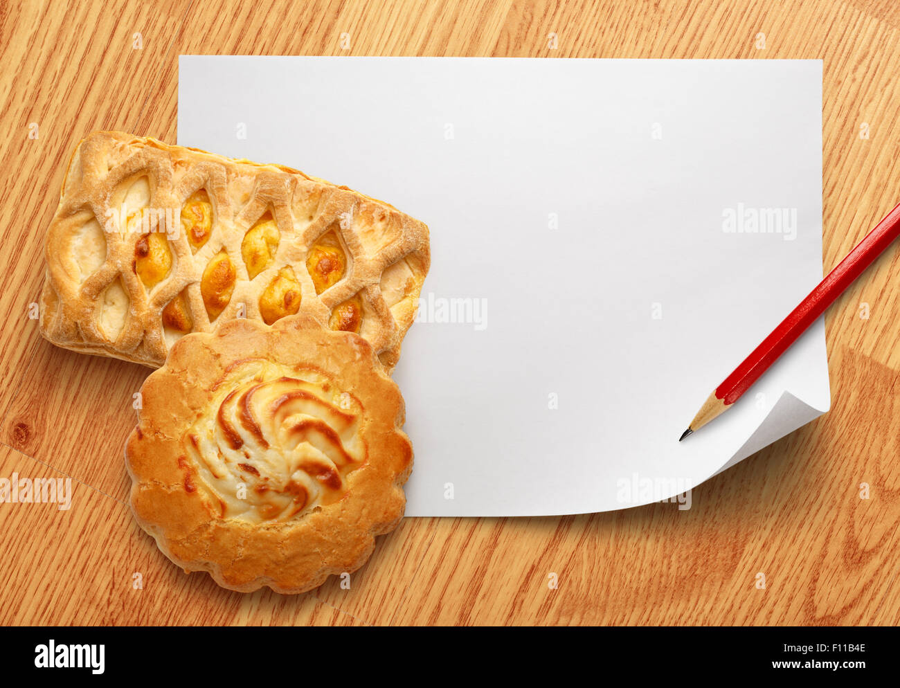 Blank white sheet of paper with fresh cakes stock photo alamy