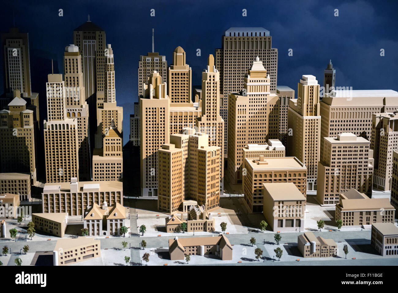 3d scale model of a city showing the CBD with modern skyscrapers and high-rise commercial architecture, infrastructure and build Stock Photo