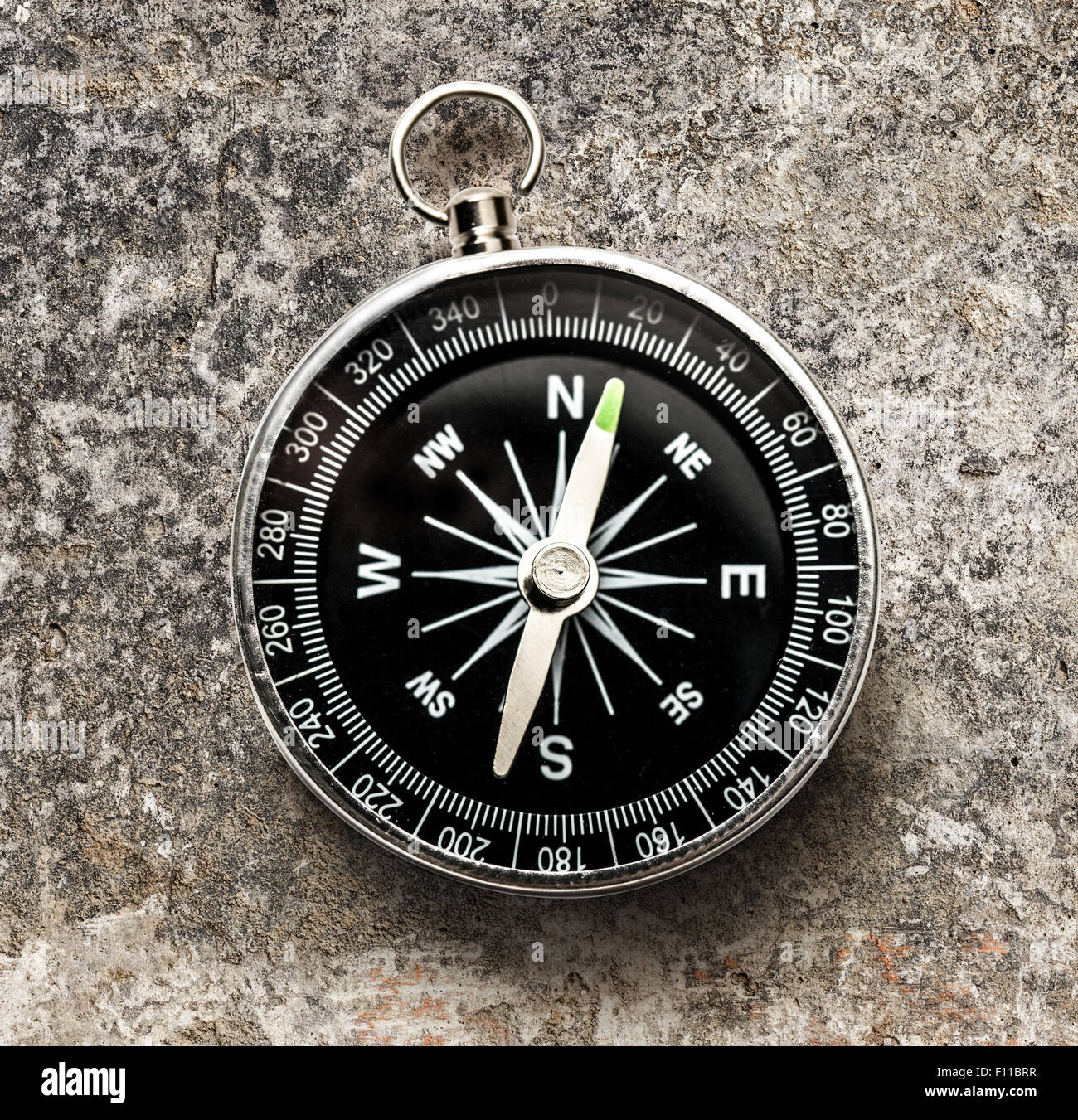 New black compass in closeup Stock Photo