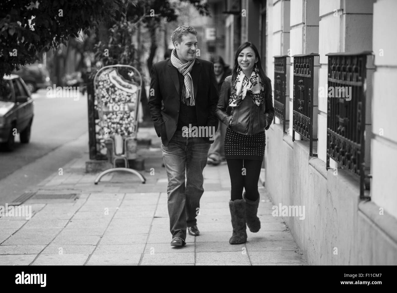 (150825) -- BUENOS AIRES, Aug. 25, 2015 (Xinhua) -- Chinese dancer Ping Yu and her Ukrainian partner Sergiy Podbolotnyy leave the studio after their rehearsal for the semifinal of the Tango World Cup in Buenos Aires city, capital of Argentina, on Aug. 20, 2015. Tango is sweeping across Argentina's borders, taking Asia, especially China, by storm. This year's key competitive event, the 2015 Tango Festival and World Cup, which is being held Aug. 14 to 27 in Argentina's capital Buenos Aires, features couples from around the globe, including a Ukrainian/Chinese couple. Ukrainian-born dancer Sergiy Stock Photo
