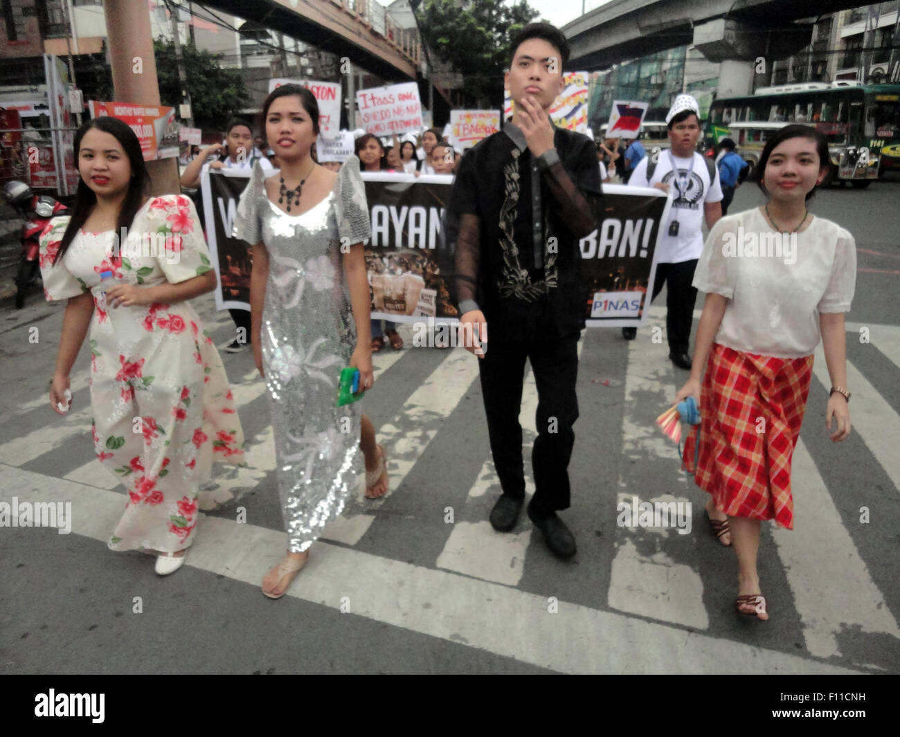 Filipino student activists wearing traditional Philippine clothing