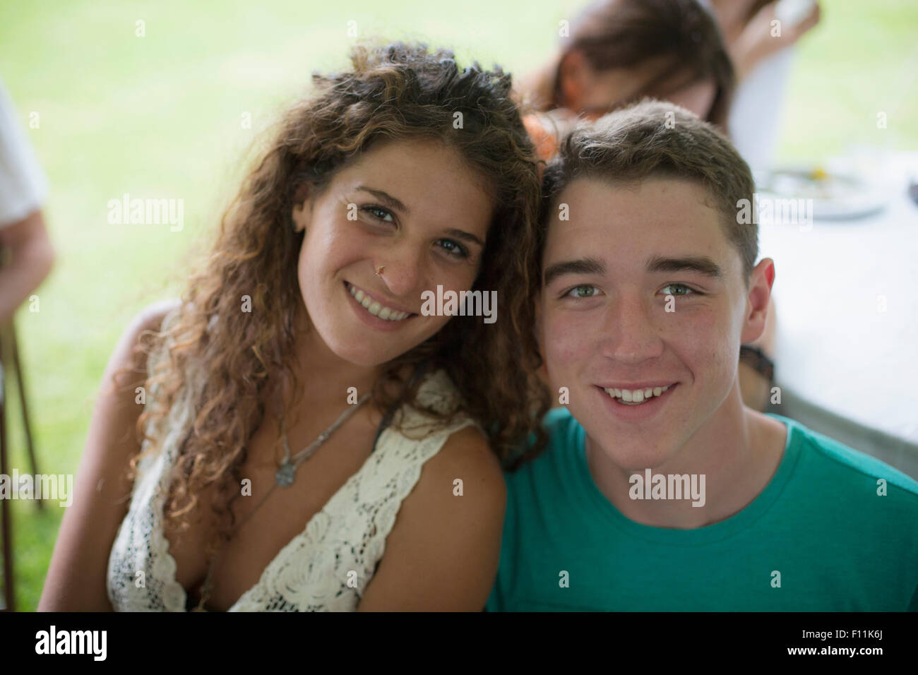 Caucasian couple smiling outdoors Stock Photo