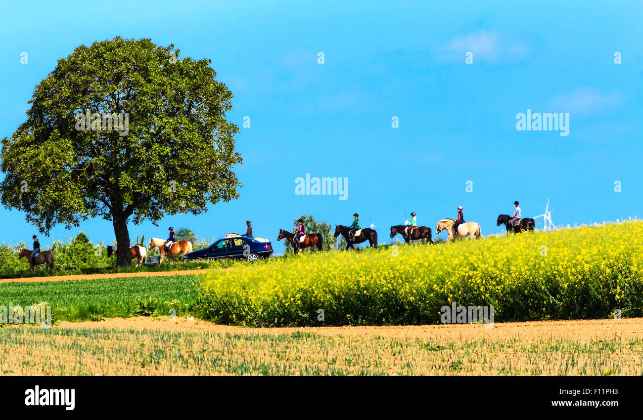 Landscape with teens riding through the fields Stock Photo