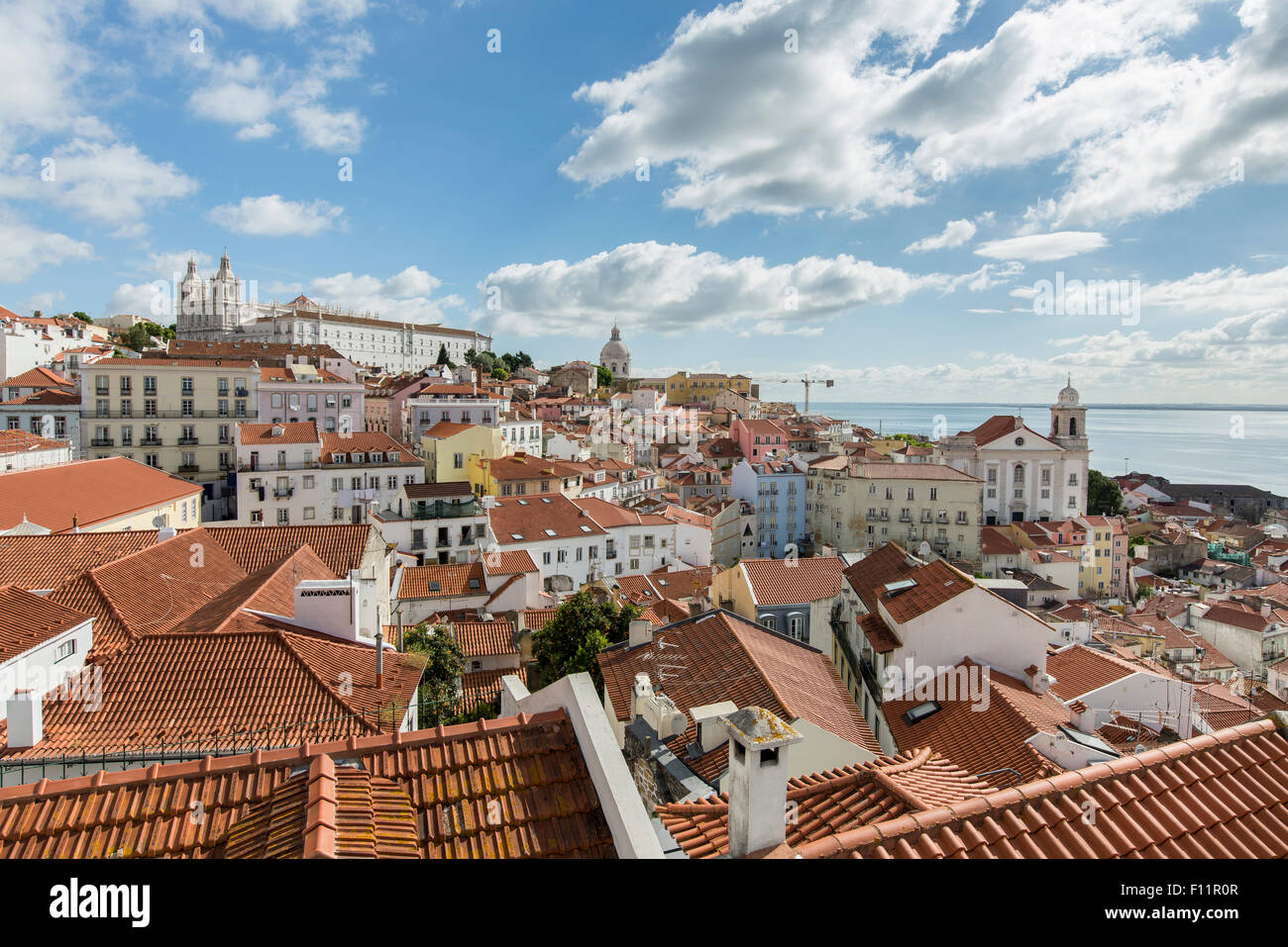 View over Alfama district from Miradouro das Portas do Sol, Alfama, Lisbon, Portugal Stock Photo
