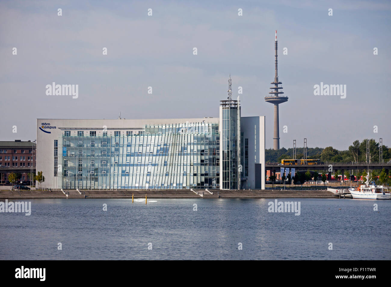 Hörn-Campus Building, Communication Tower  and Kiel Fjord, Kiel, Schleswig-Holstein, Germany Stock Photo