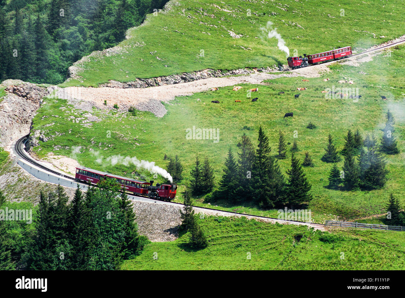 The Schafberg cog railway (Schafbergbahn) leading from Sankt Wolfgang