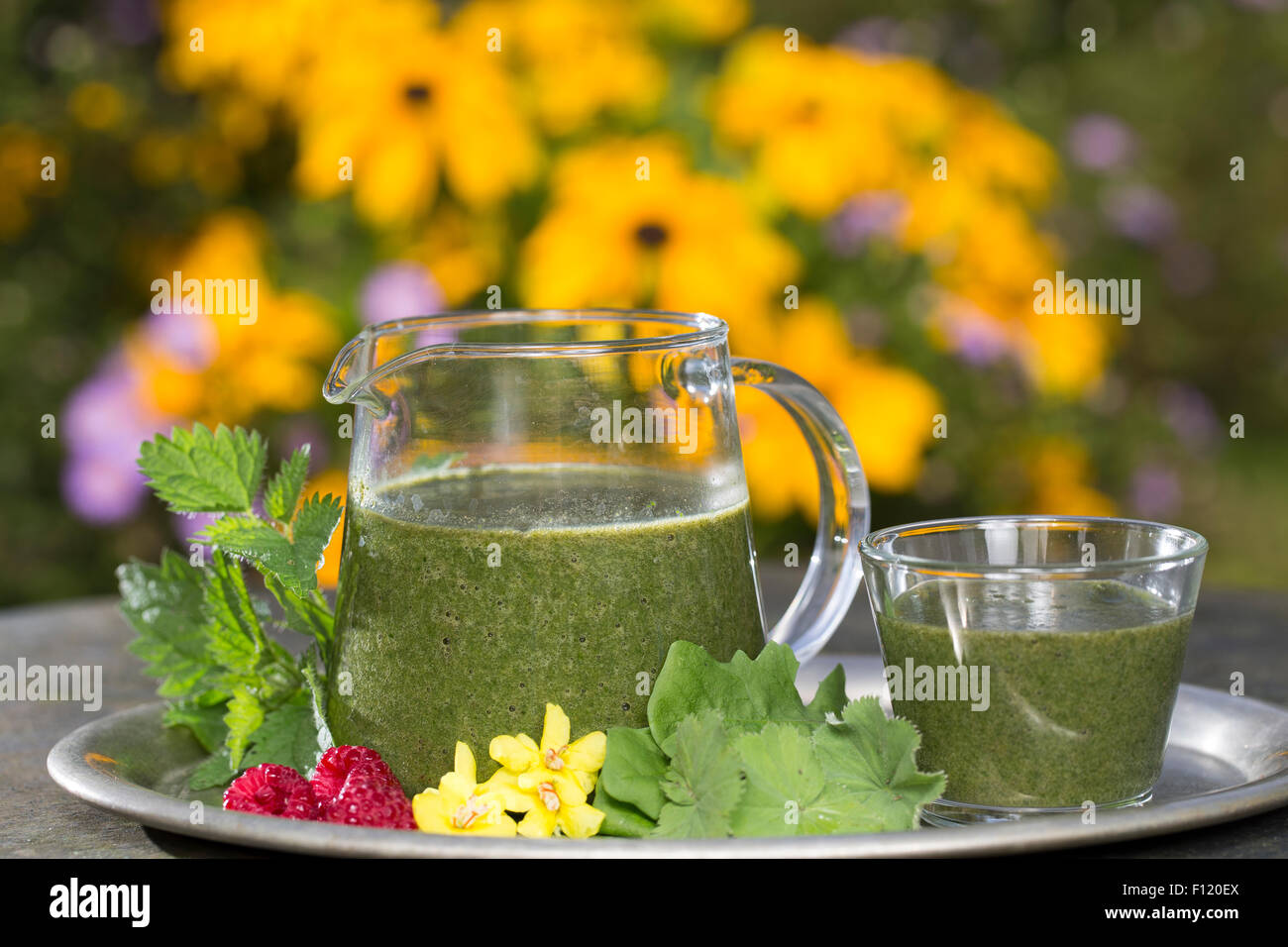 Green Smoothie, Smoothie, Grüner Smoothie, Smoothy, Ganzfruchtgetränk,  gesund, Gesundheit, healthiness, health, wellness Stock Photo