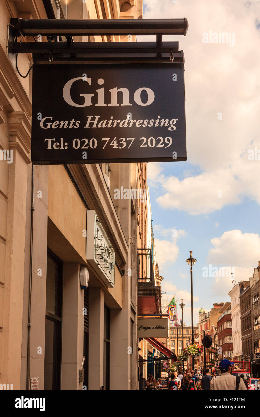Gino Gents Hairdressing shop in Soho, London, England, UK Stock Photo