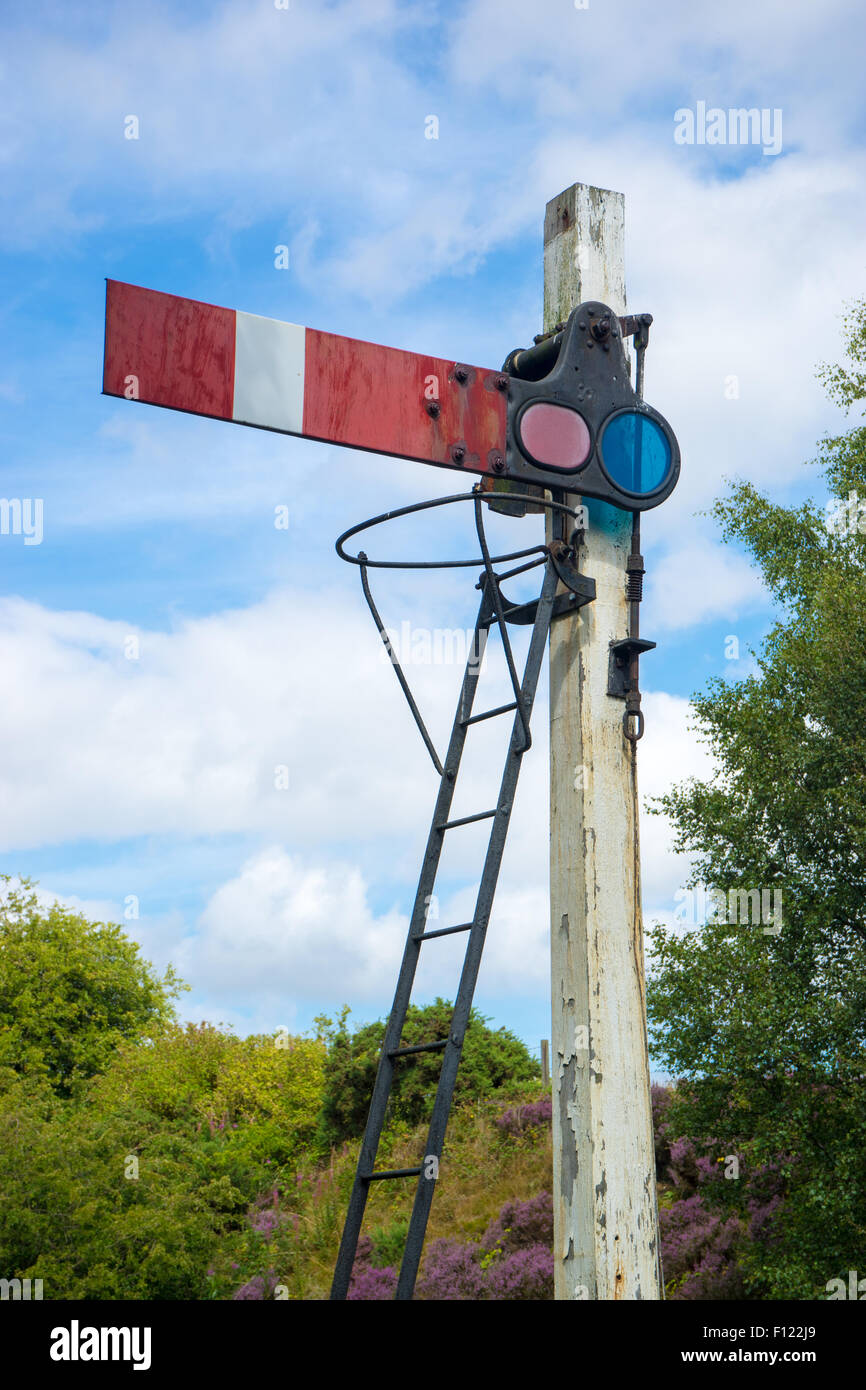 Railway signal, aka, railway signal post. Stock Photo