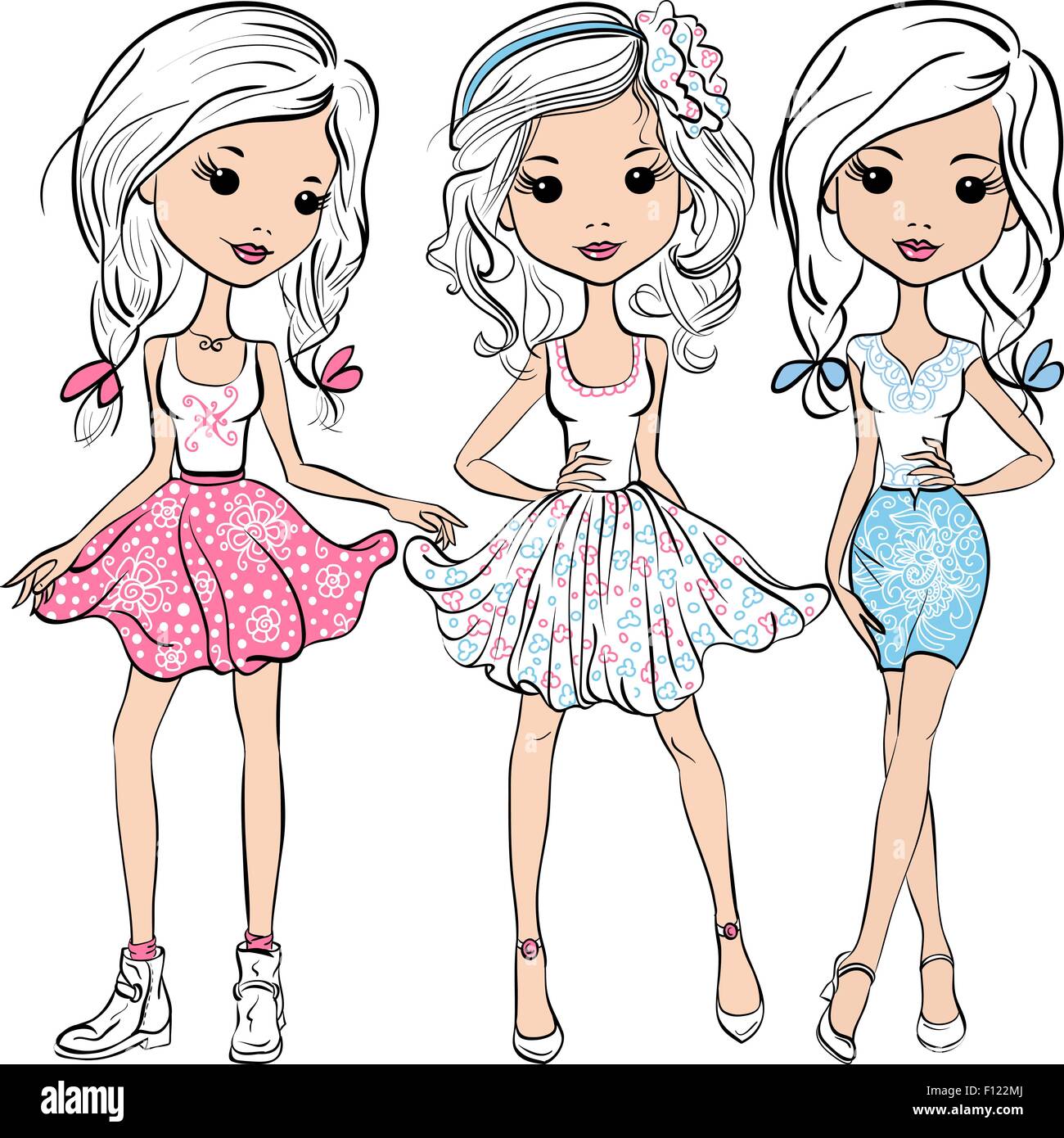 Vector set fashion cute happy girls Stock Vector Image & Art - Alamy
