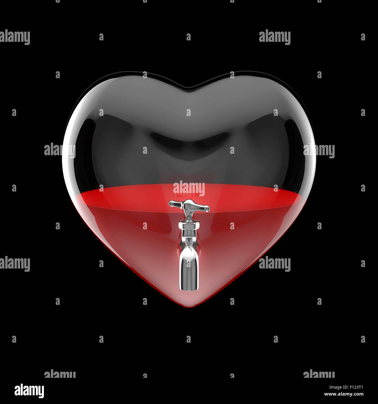 Filled heart / 3D render of heart with tap half filled with red liquid Stock Photo