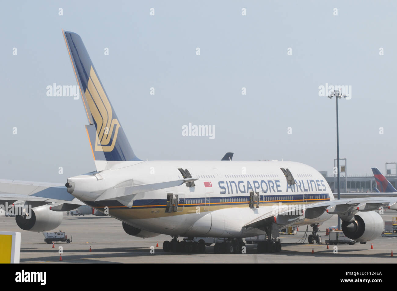 singapore airline passenger airplane at JFK international airport Stock Photo