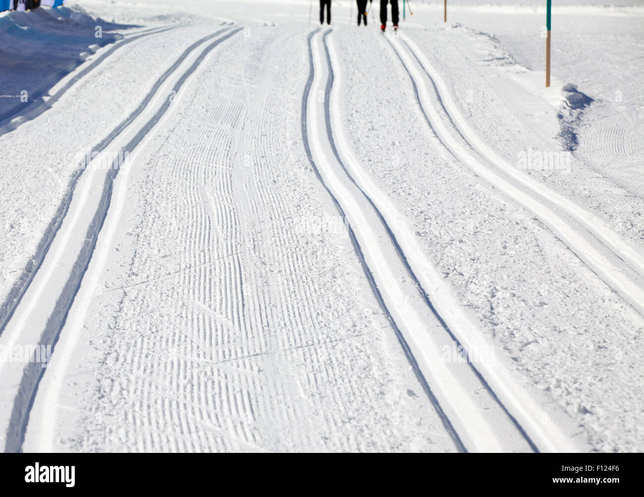 Cross Country Ski Tracks in Engadin, Switzerland Stock Photo