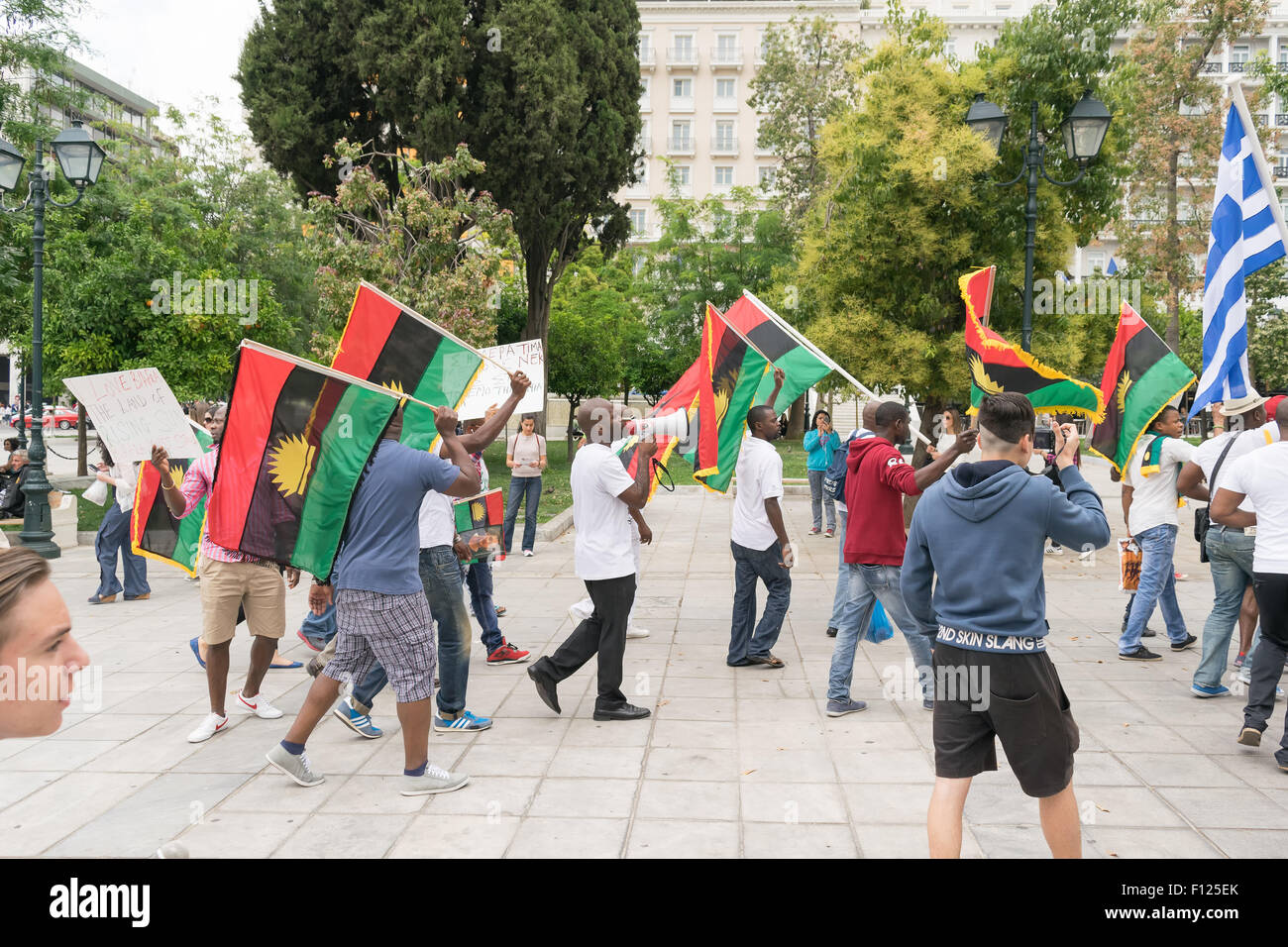 DATE: 30 may 2015. LOCATION: Sintagma in Athens Greece. EVENT: the 30th may rally day in remembrance of Biafrans fallen heroes. Stock Photo