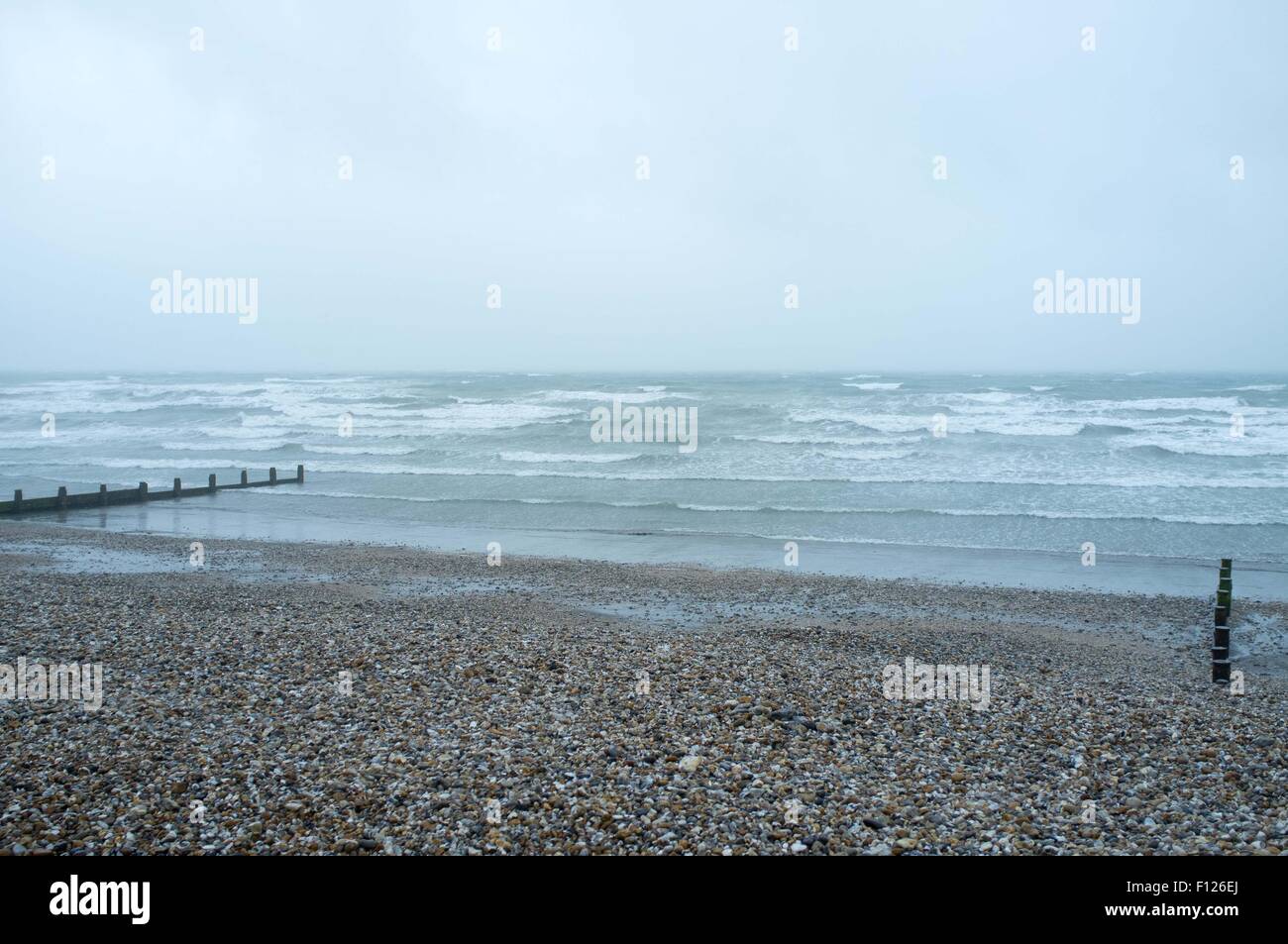 A wet and windy day at Bracklesham Bay, West Sussex Stock Photo Alamy