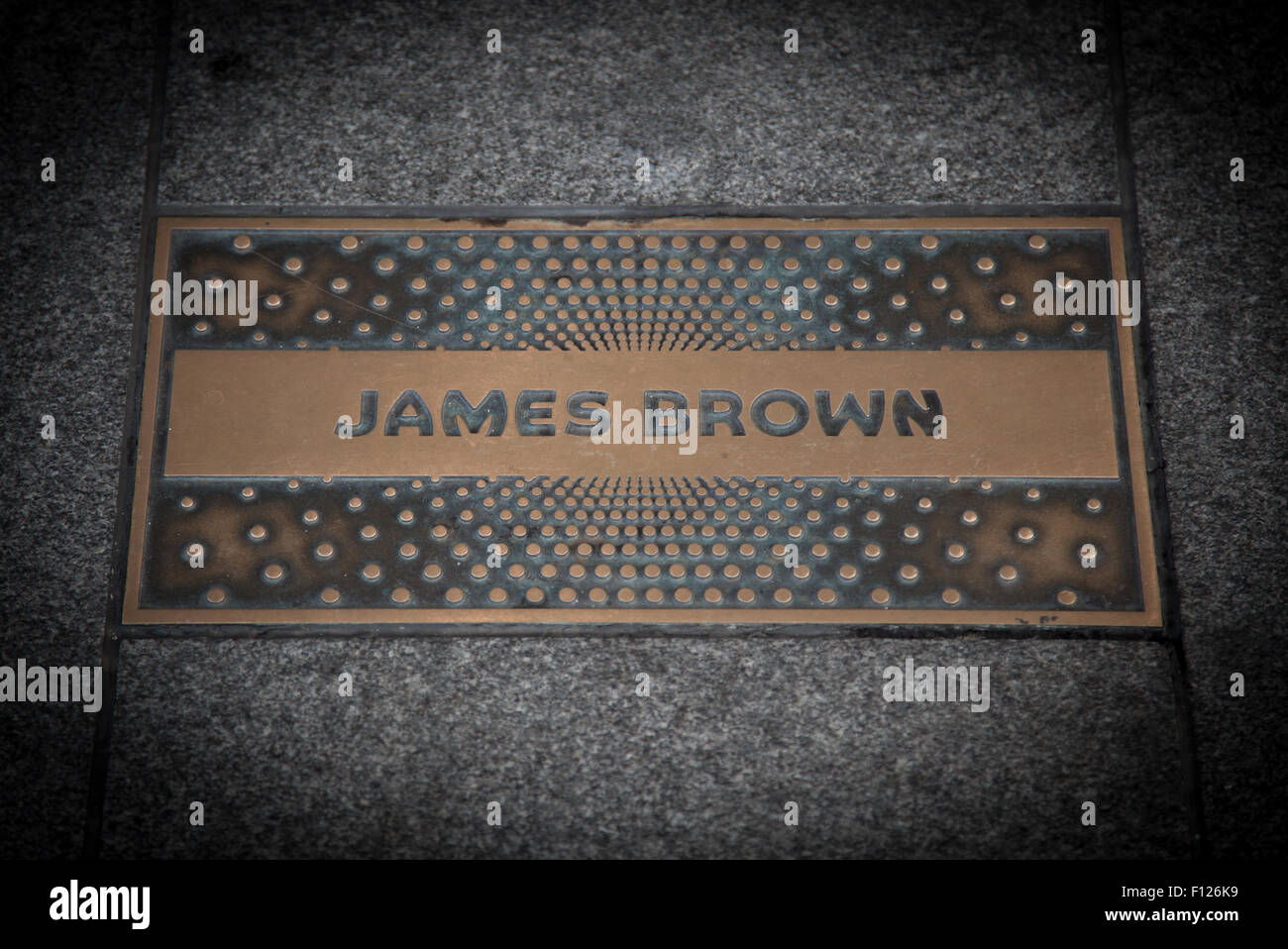 James Brown paving slab in front of famous Apollo theatre in Harlem New York City Stock Photo